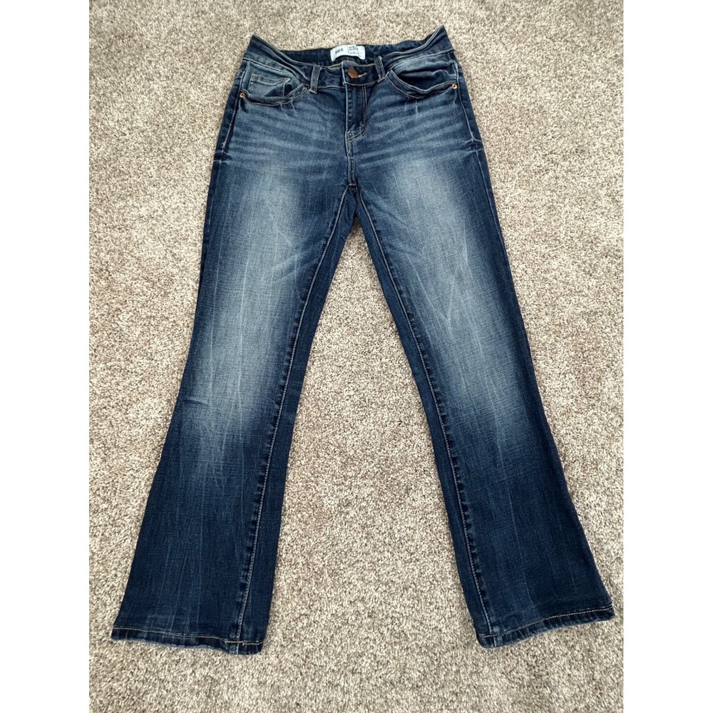 BKE Stella Mid-Rise Slim Fit Tailored Bootcut Jeans Dark Wash 27x26 hemmed #0819